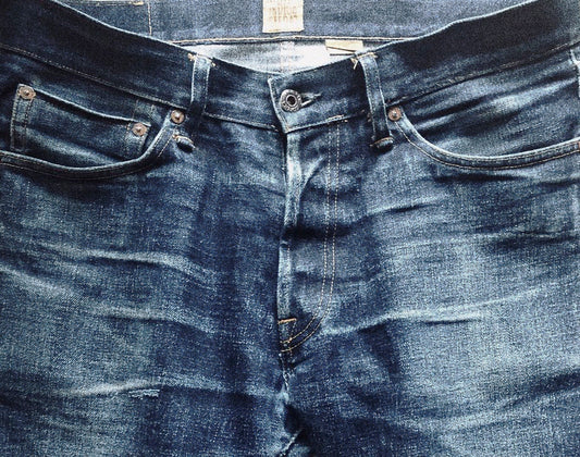 Raw denim fades like no other. Here's an example of Indigofera shrink to fit raw denim, fabric woven in Japan and jeans sown in Portugal. LOFTT store. Your plug for all things denim, second hand, vintage and more.