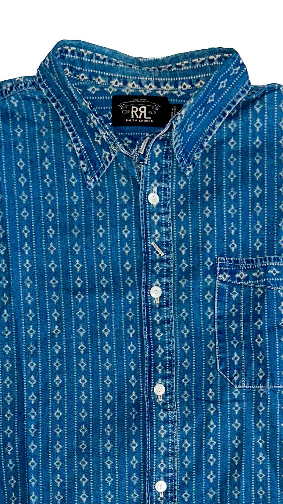 RRL Ralph Lauren — Indigo Calico Wabash Work Shirt, L
