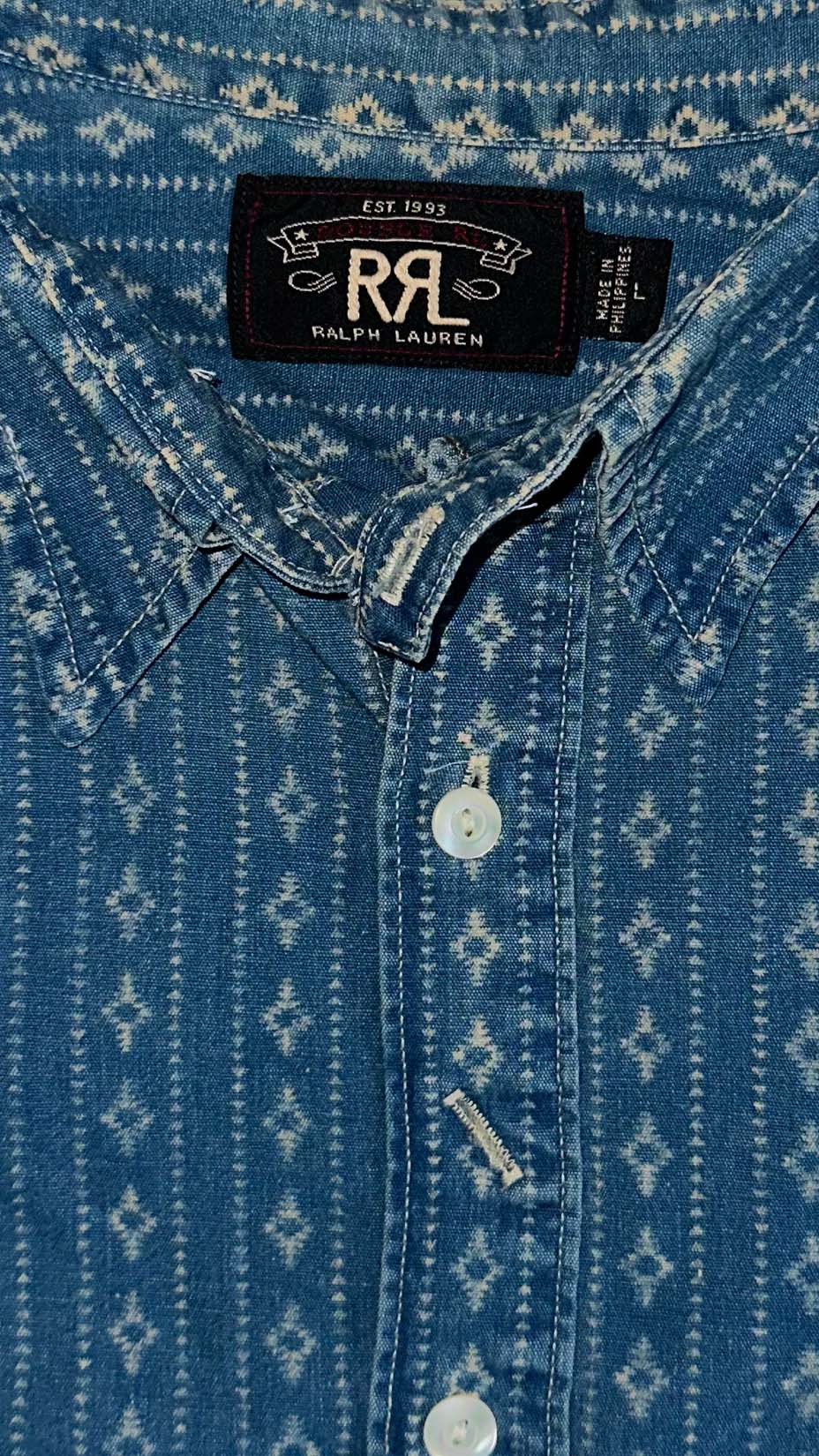 RRL Ralph Lauren — Indigo Calico Wabash Work Shirt, L