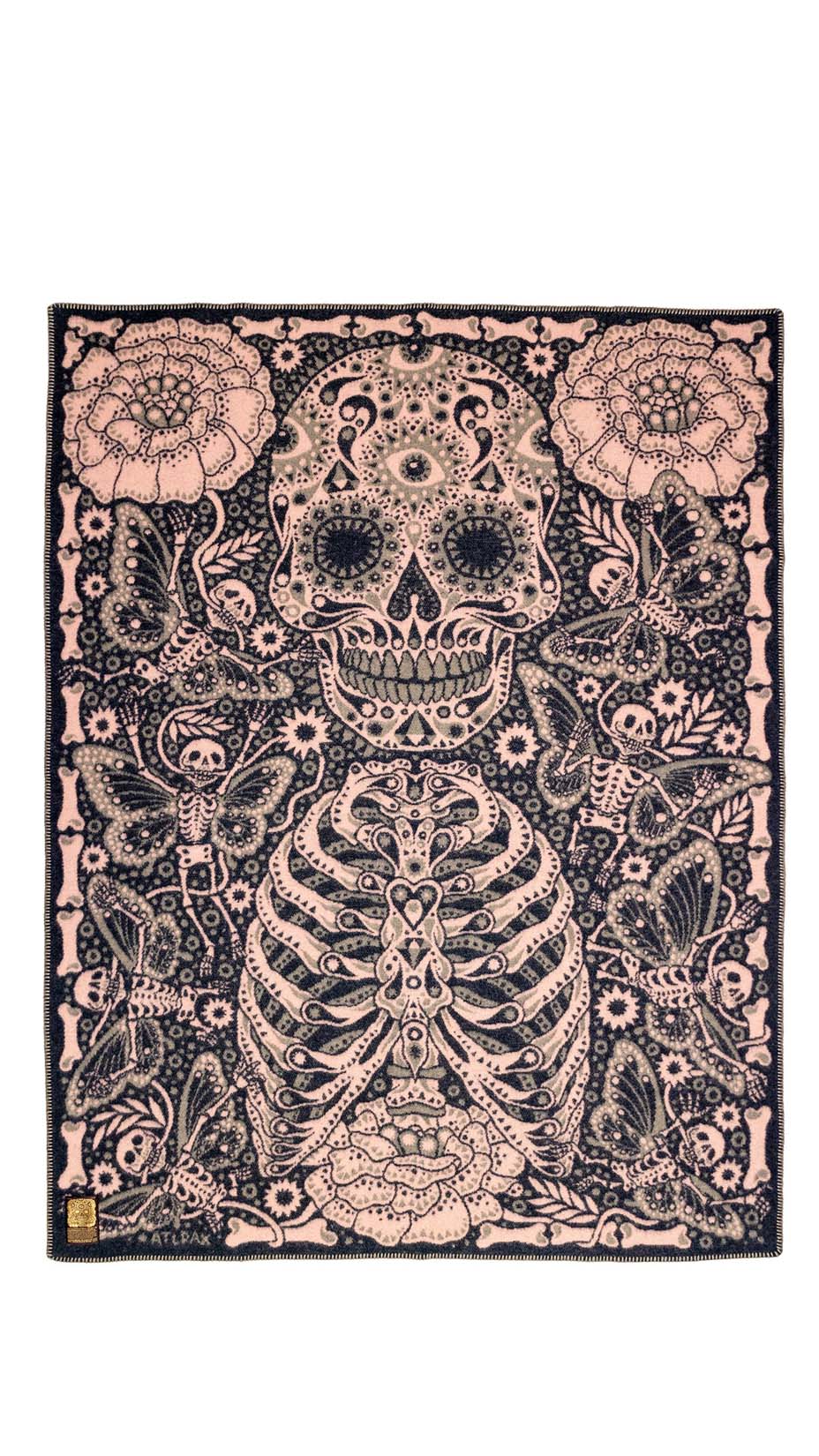 Indigofera, Dia De Muertos, Wool Blanket