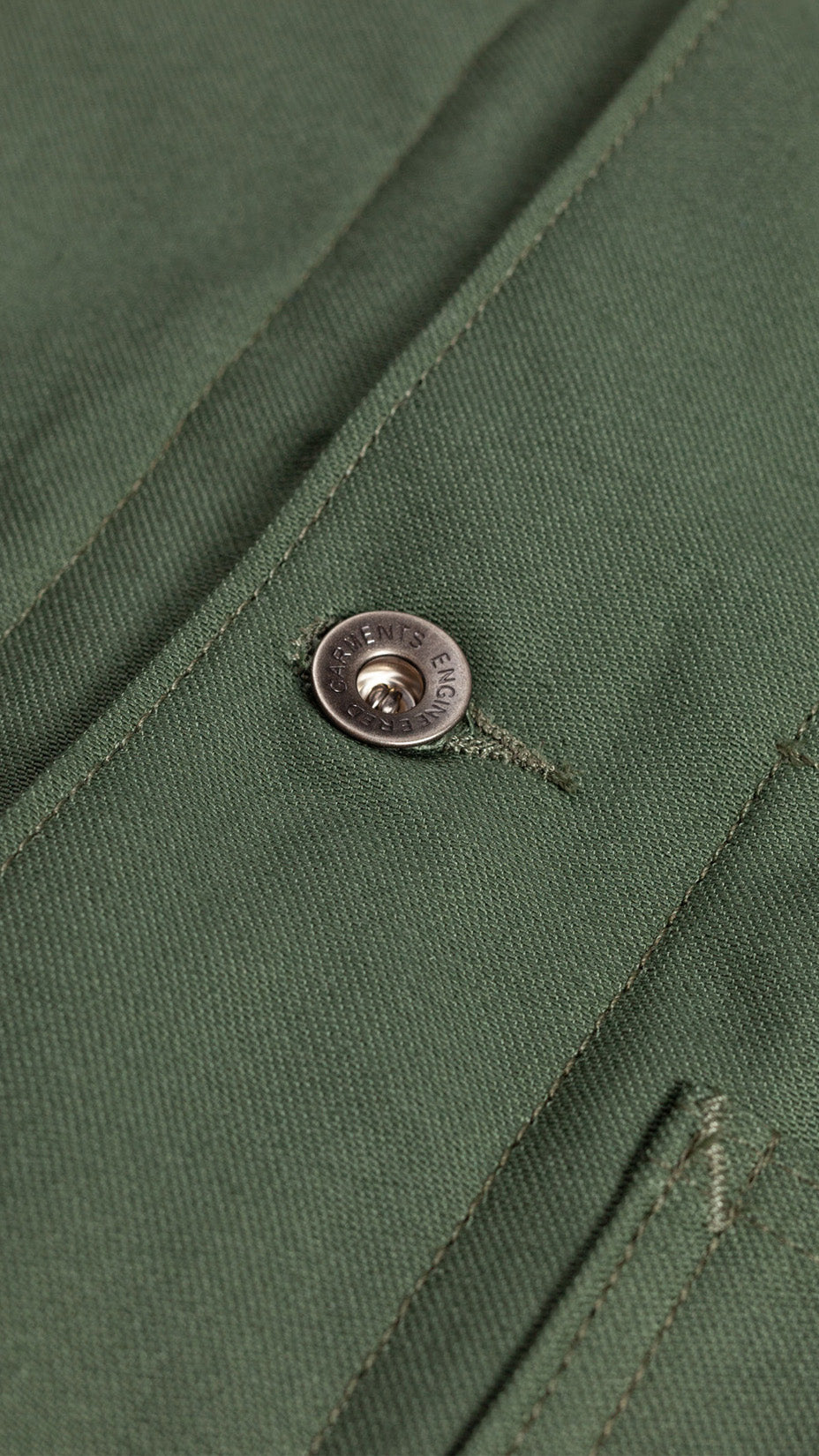 Engineered Garments — Shop Coat, Olive Cotton Reversed Sateen