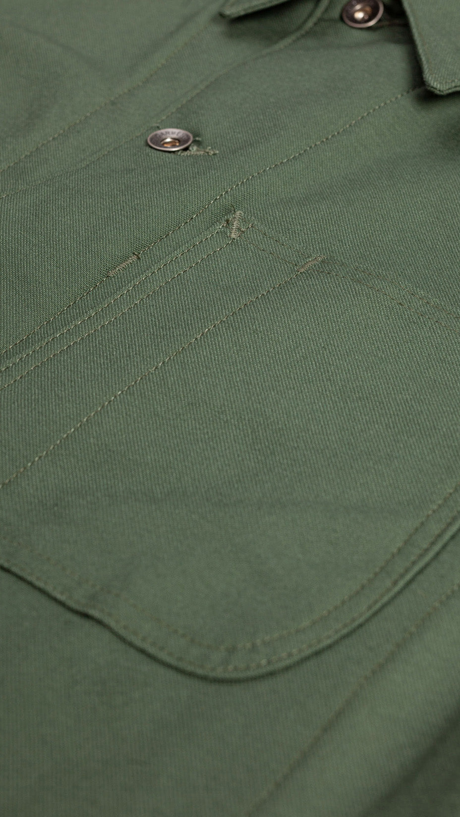 Engineered Garments — Shop Coat, Olive Cotton Reversed Sateen