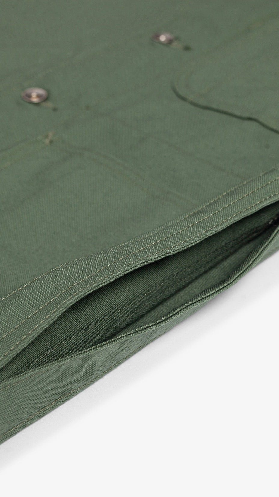 Engineered Garments — Shop Coat, Olive Cotton Reversed Sateen