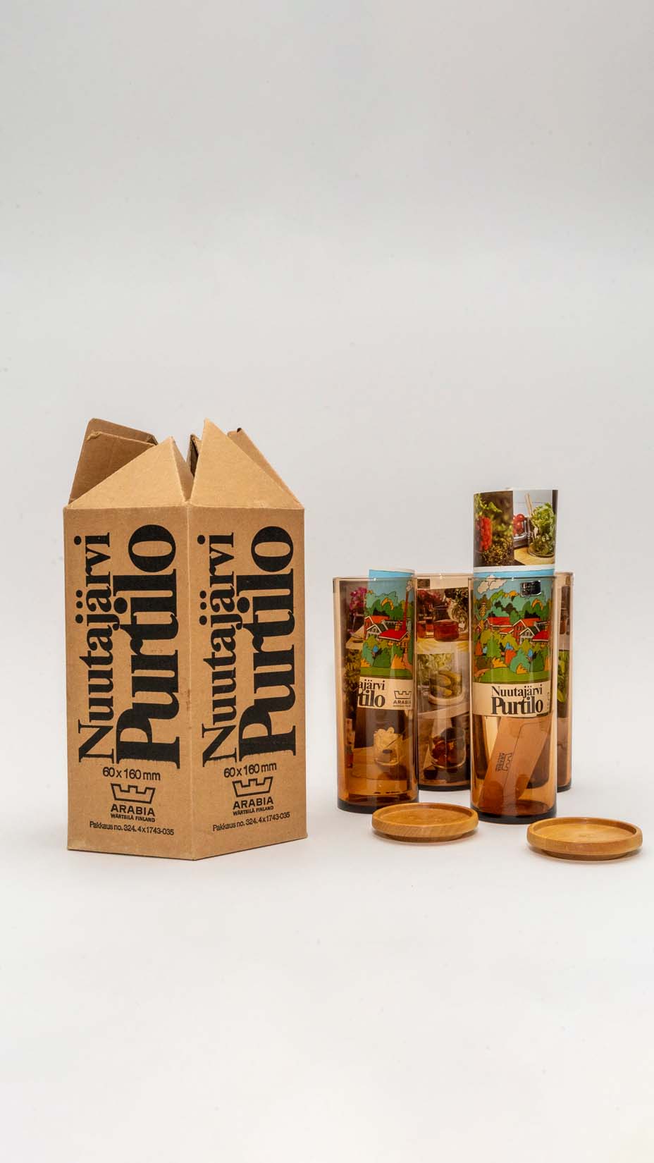 Nuutajärvi, Purtilo, Set of 4 Glass Containers/Tumblers, Brown