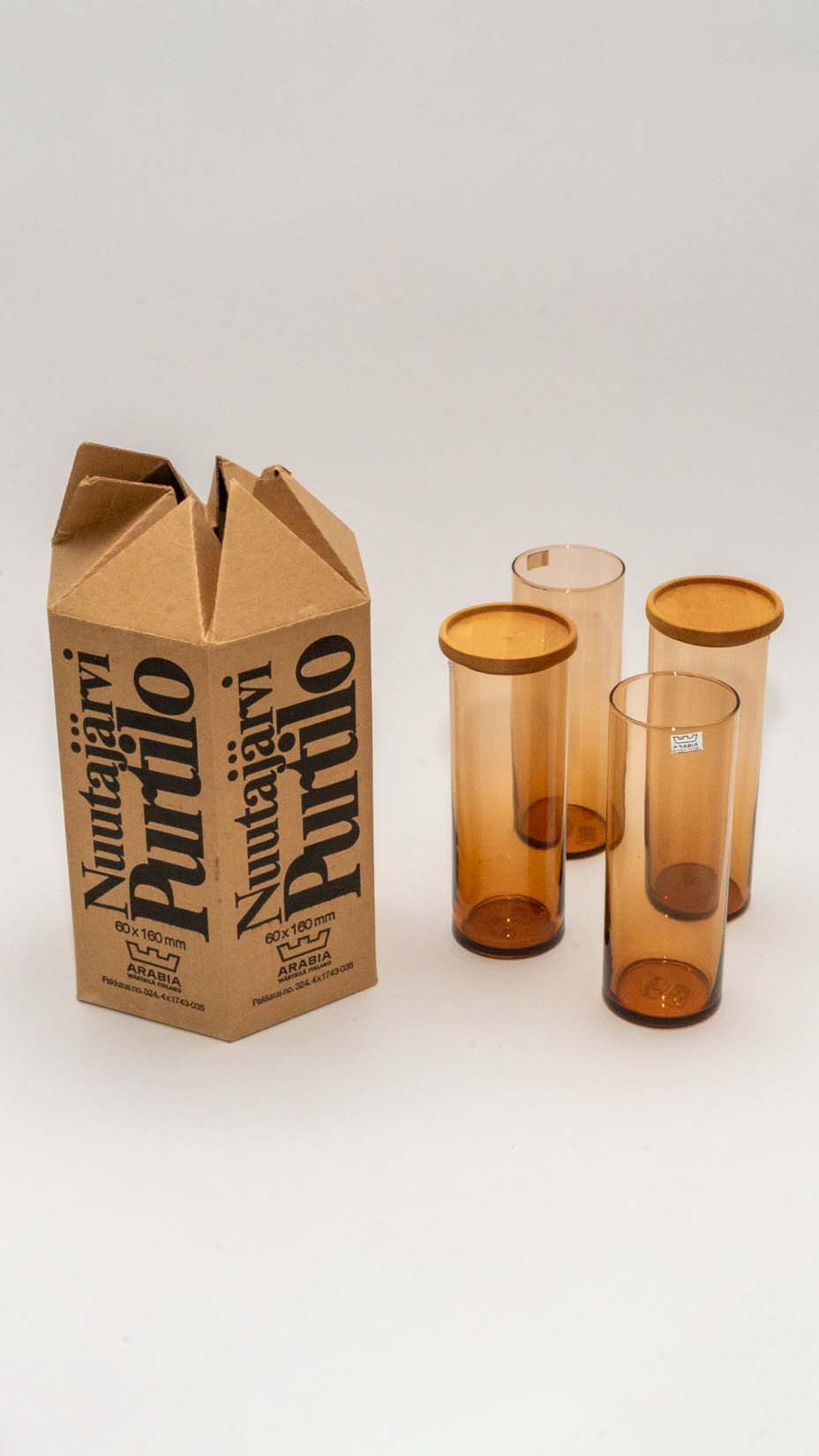 Nuutajärvi, Purtilo, Set of 4 Glass Containers/Tumblers, Brown