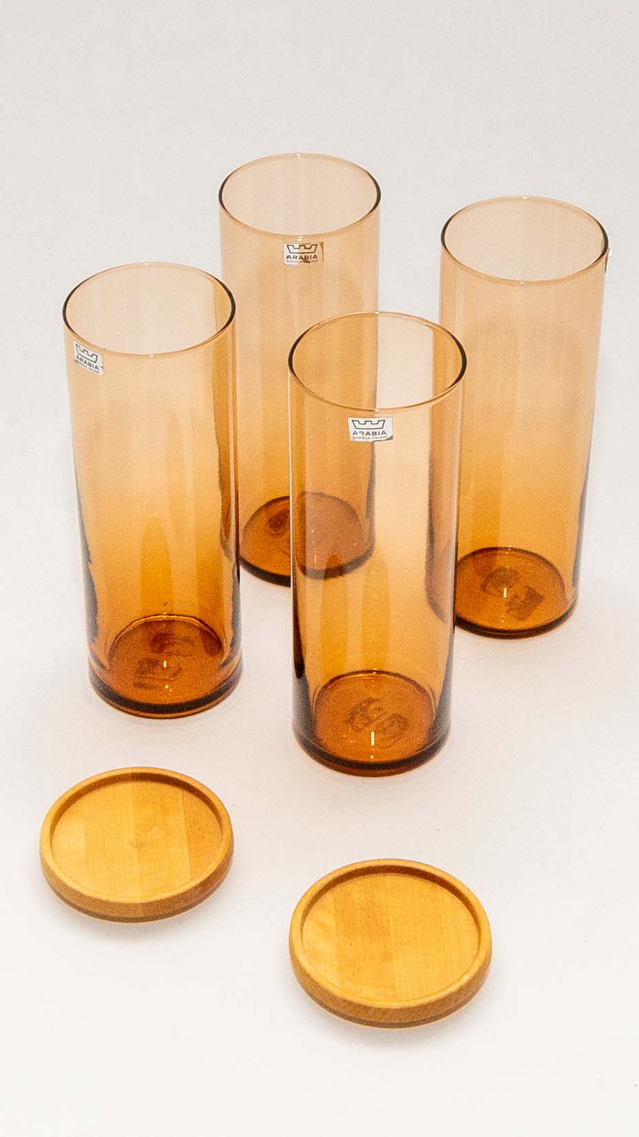 Nuutajärvi, Purtilo, Set of 4 Glass Containers/Tumblers, Brown