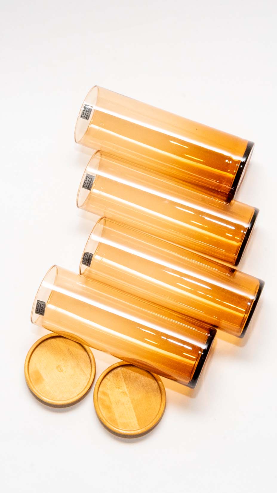 Nuutajärvi, Purtilo, Set of 4 Glass Containers/Tumblers, Brown