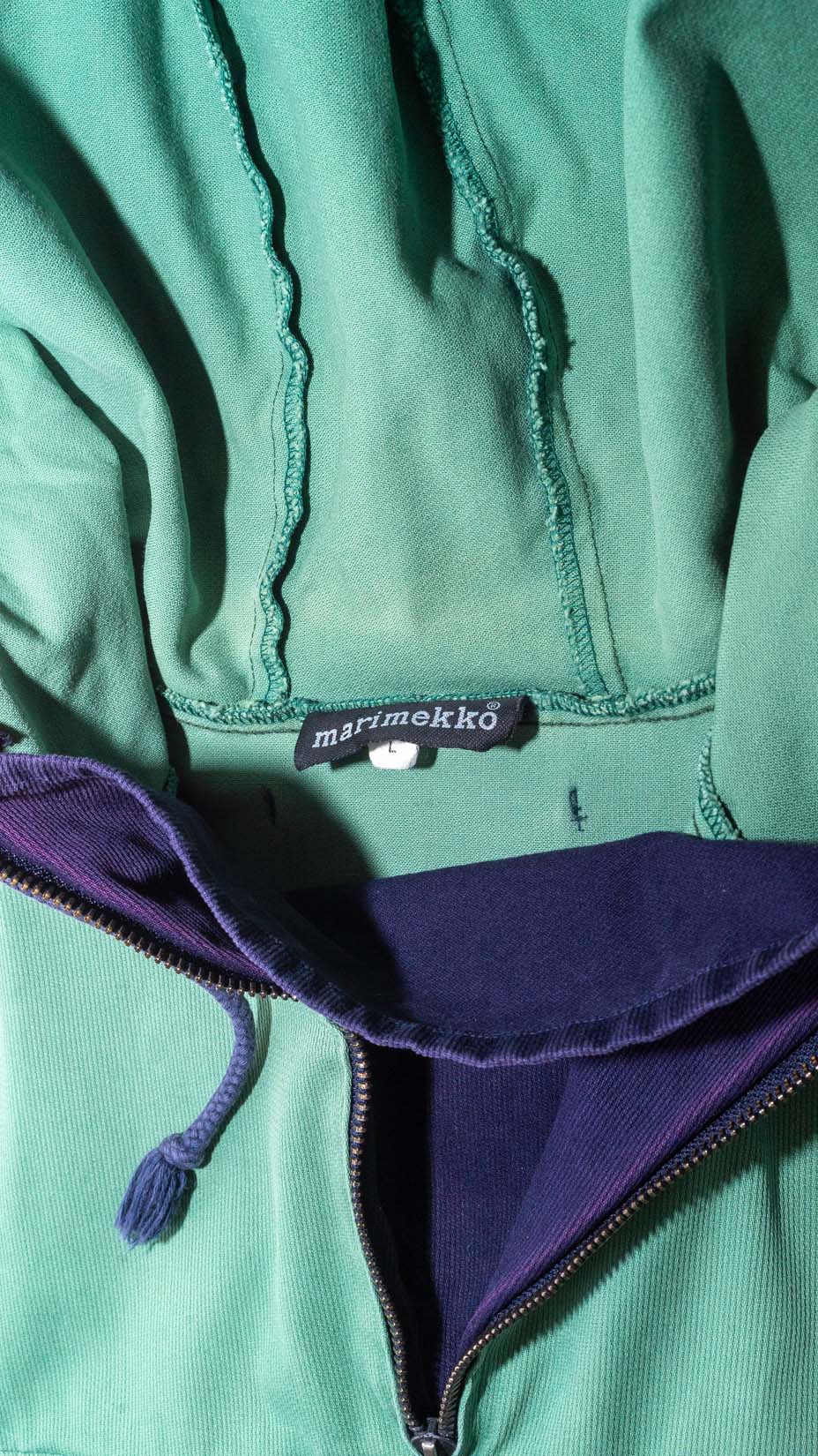 Marimekko Hooded Pullover Jacket / Anorak from early 90s, Green / Purple, size L