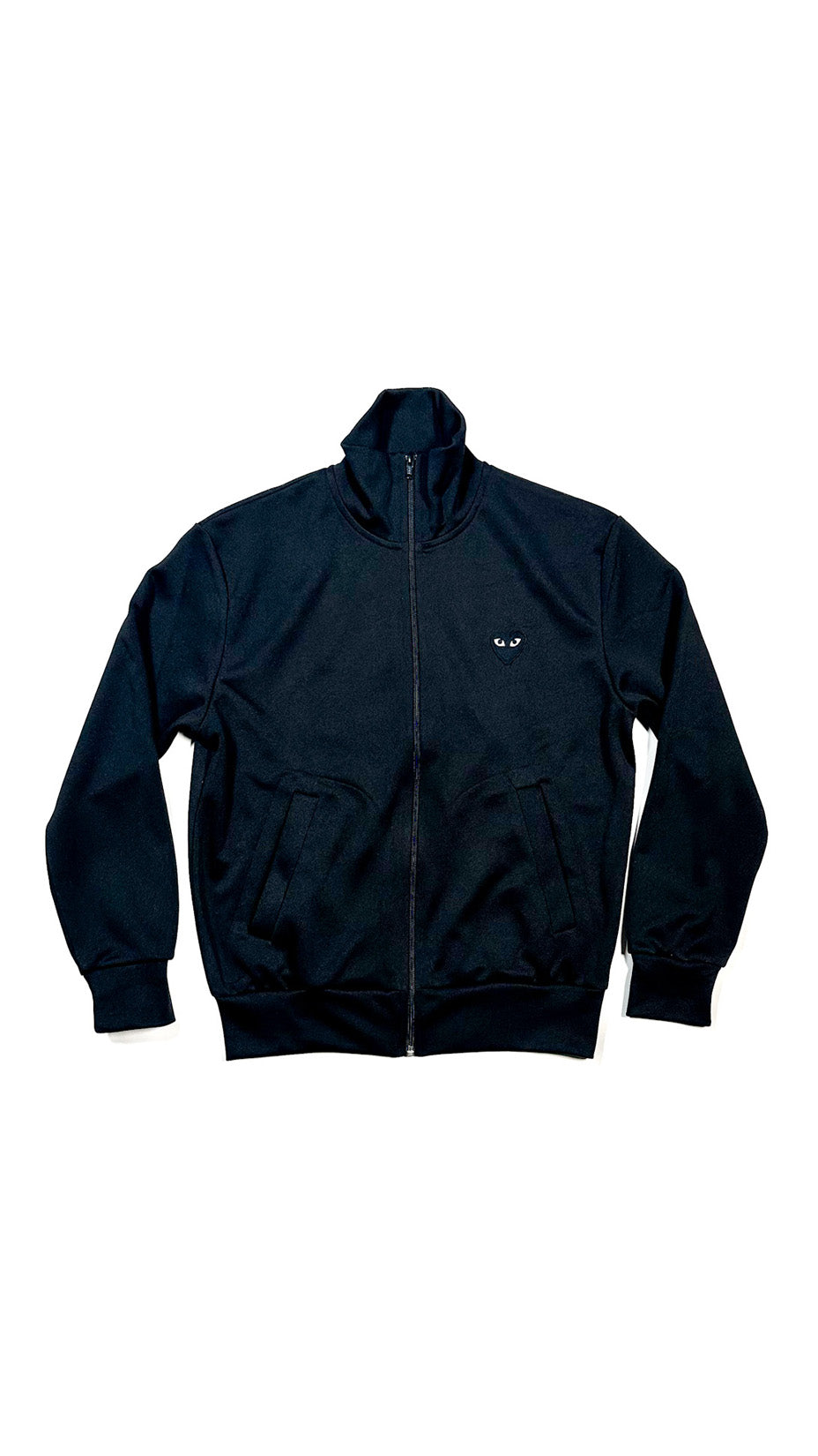 Comme des Garçons Play Track Jacket — Black / Big Heart Print, Made in Japan, S