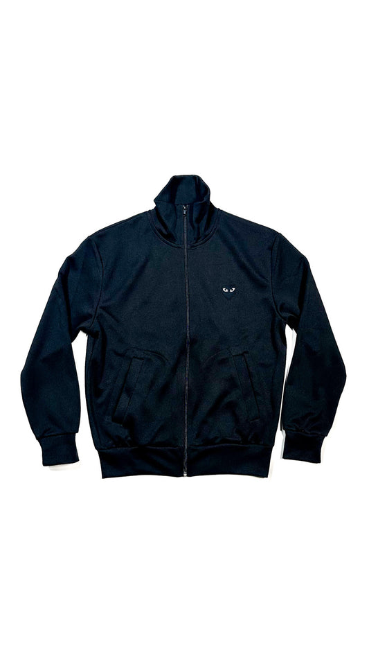 Comme des Garçons Play Track Jacket — Black / Big Heart Print, Made in Japan, S