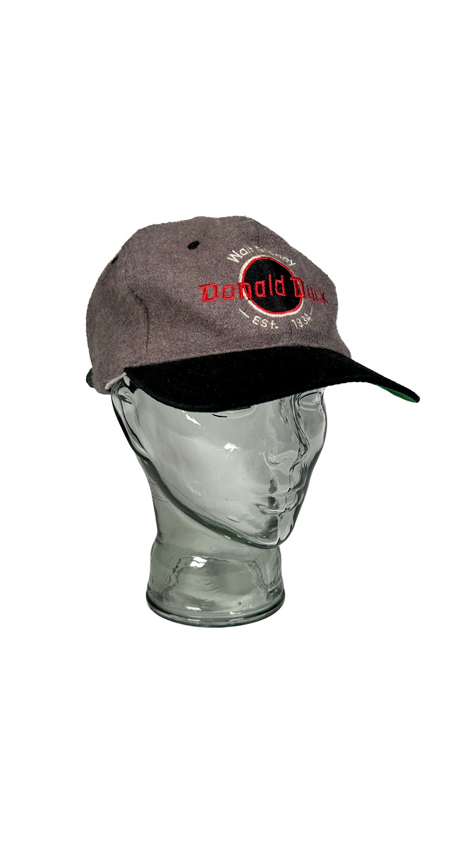 Walt Disney Donald Duck 100% Wool Cap, 90s, Grey / Black