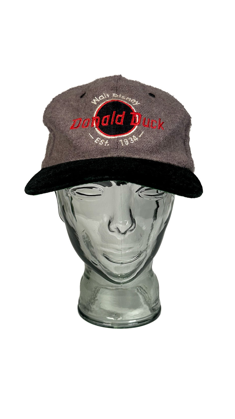 Walt Disney Donald Duck 100% Wool Cap, 90s, Grey / Black