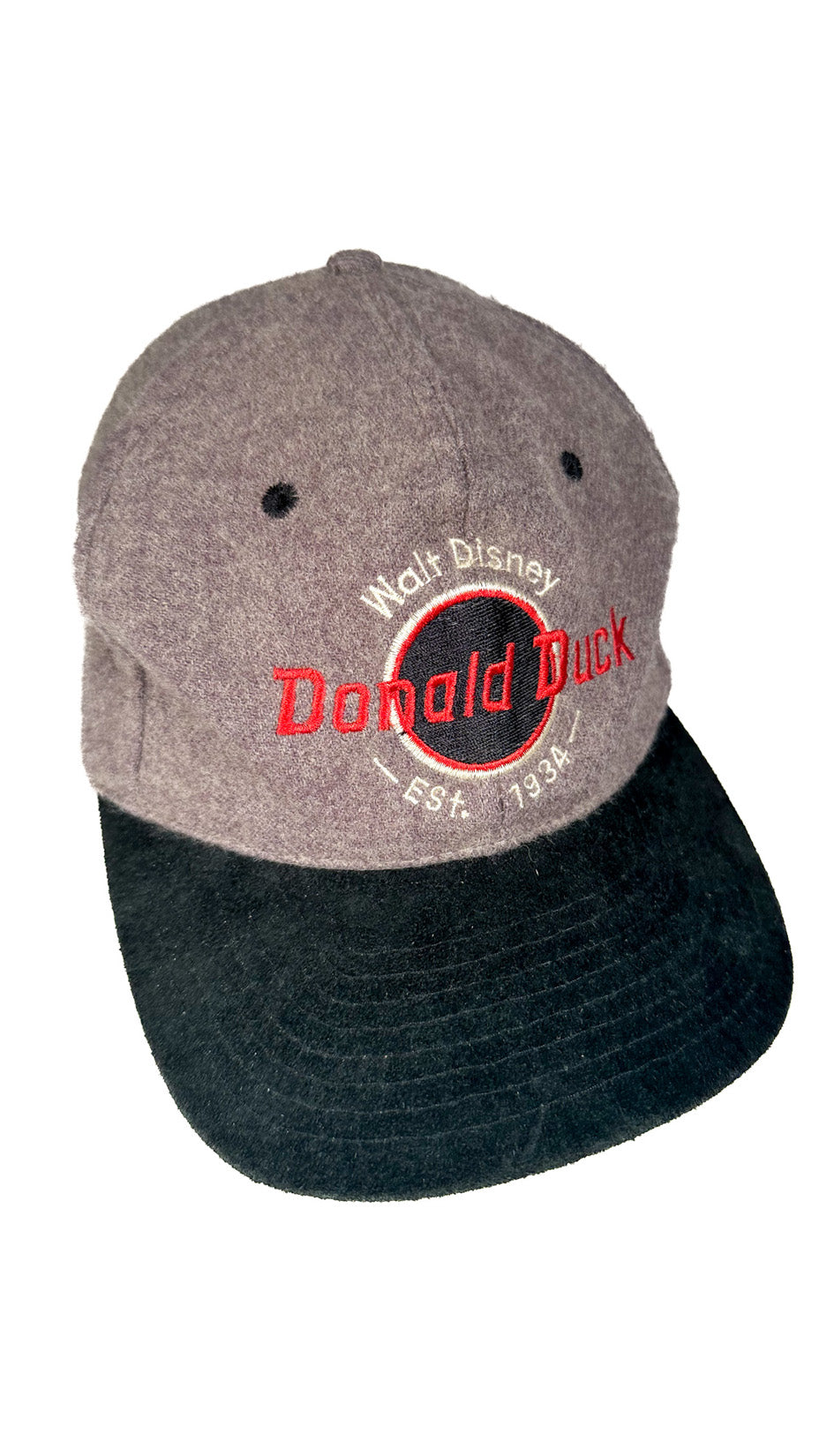 Walt Disney Donald Duck 100% Wool Cap, 90s, Grey / Black