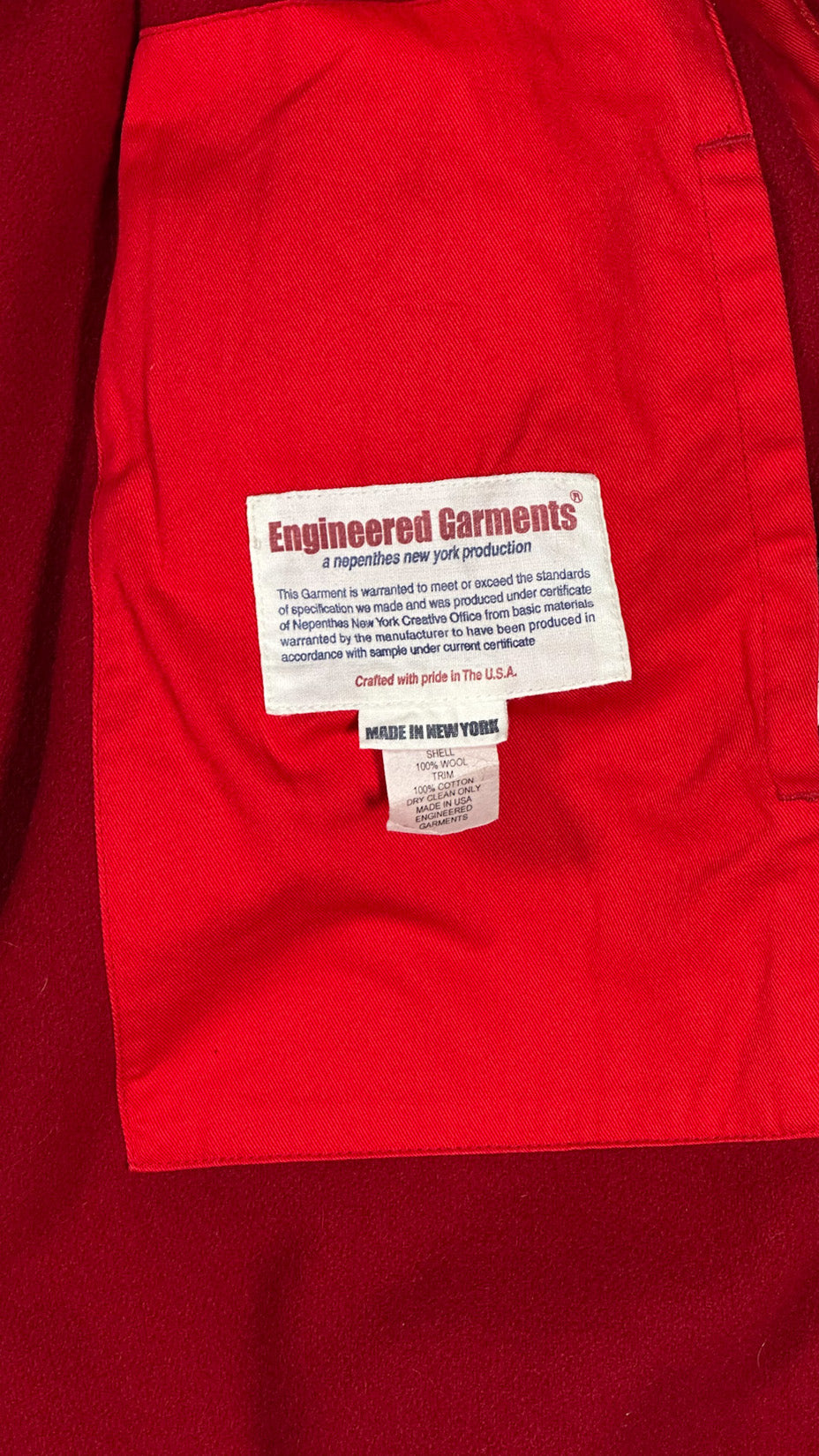 Engineered Garments, Heavy Wool CPO, Made in USA, XL