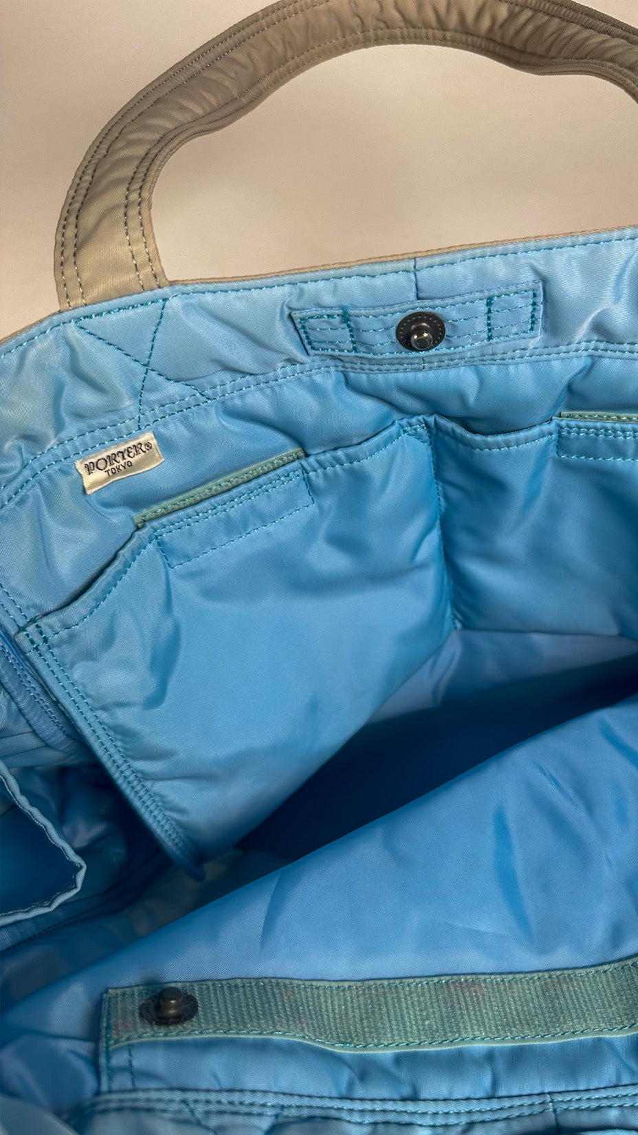 Porter Yoshida & Co. Cream Tote Bag, Nylon, Grey / Light Blue, Made in Japan