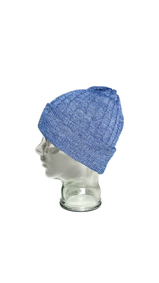 Yokoi Knitted Hat / Beanie, Cotton & Linen Blend, Made in Japan, Blue