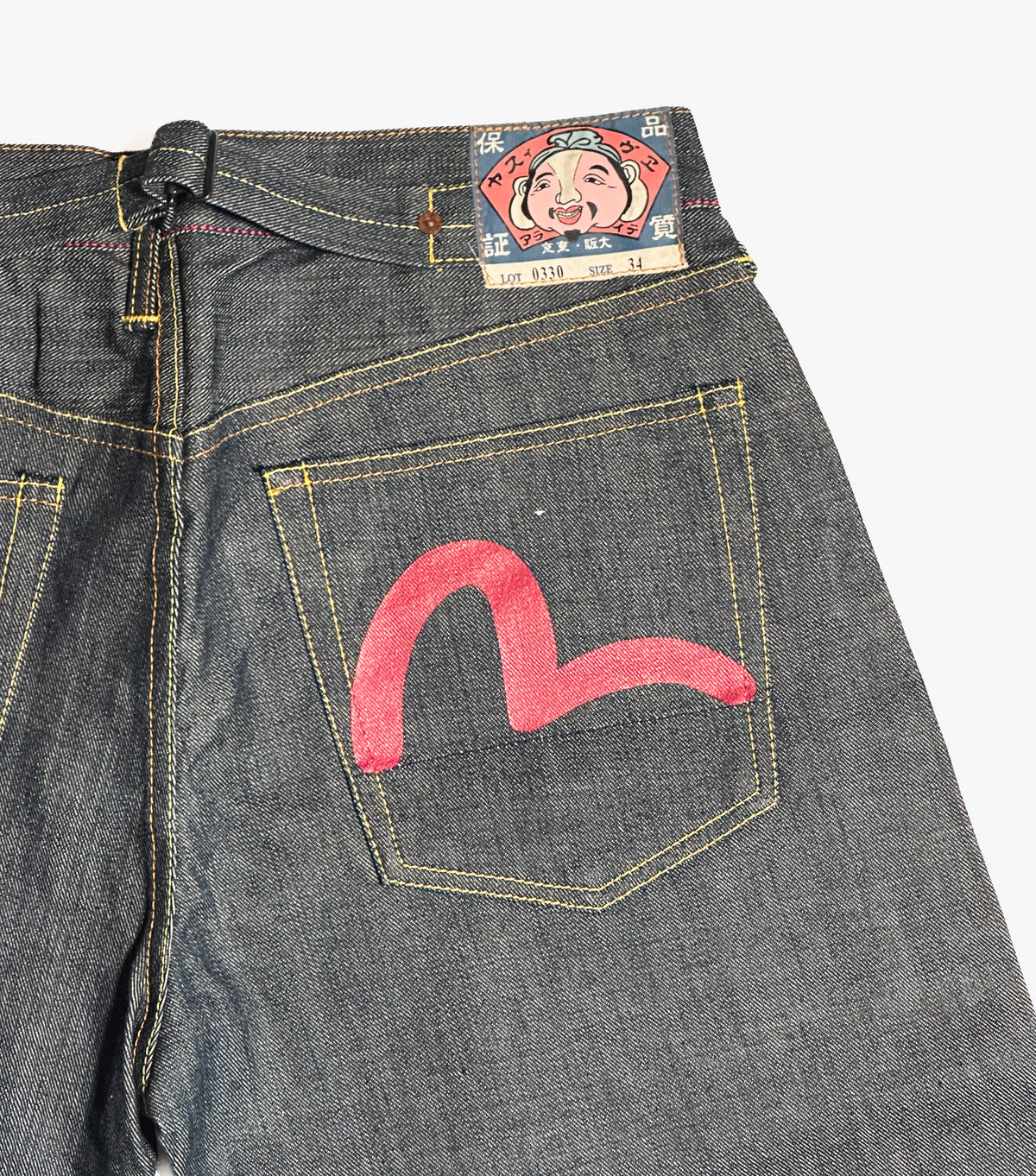 EVISU — Lot. 0330、シンチバック、セルビッジデニム、レア、日本製、34インチ